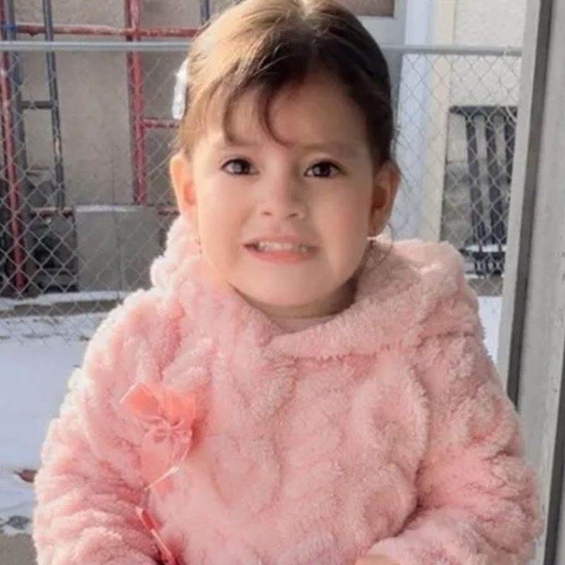 The two-year-old girl detained by federal agents in Minneapolis with her father on 22 January, in a pink coat outdoors
